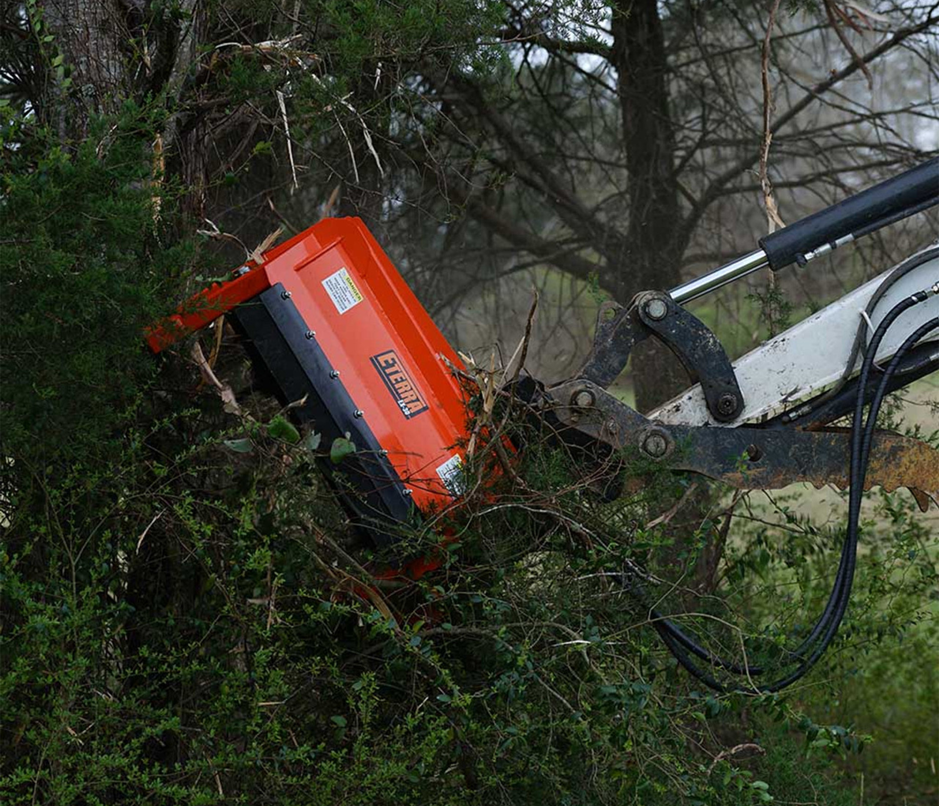 white background photo of the eterra ex-30 excavator flail mower attachment