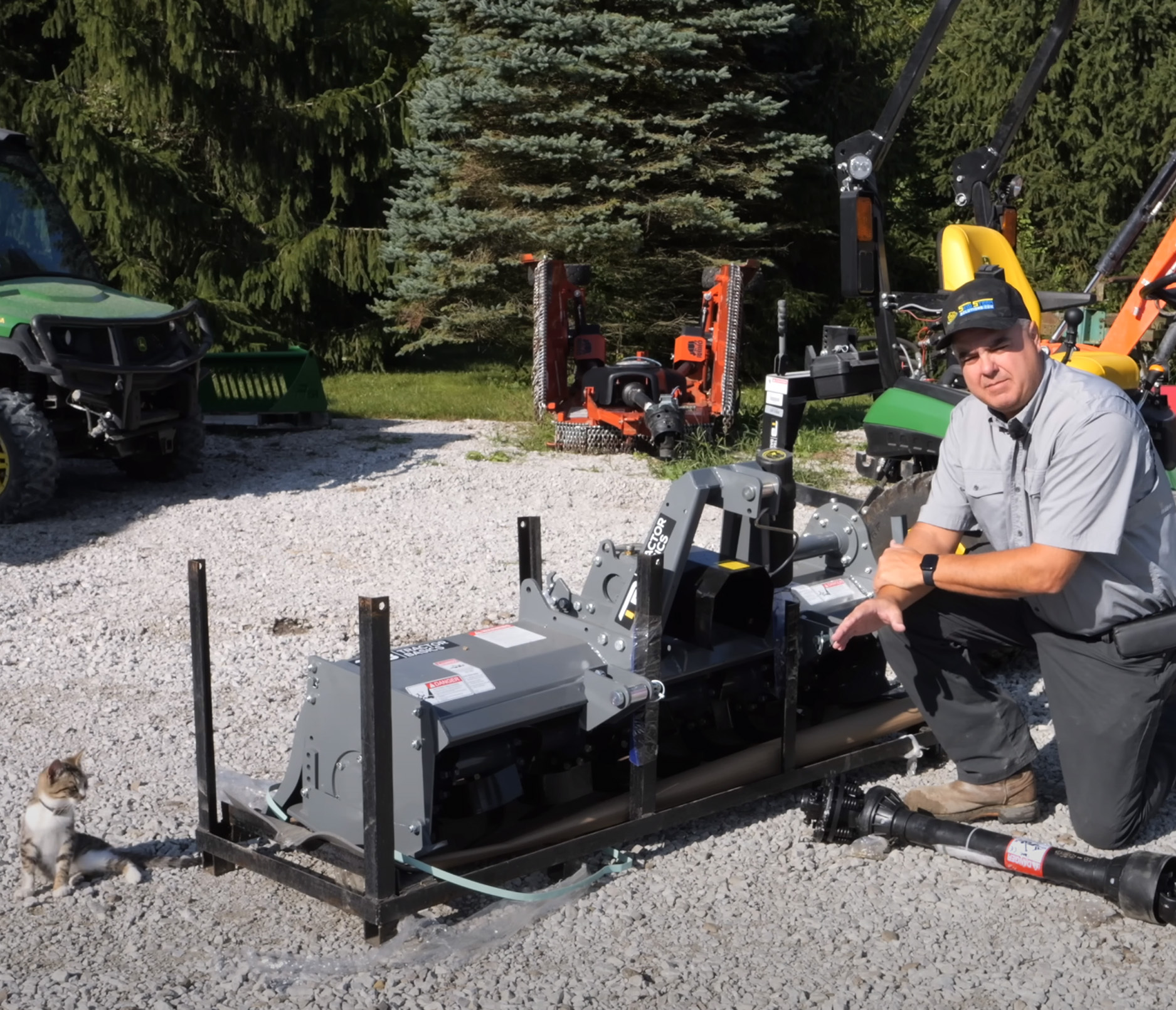 Tractor Tim opening his new tractor attachment at his home