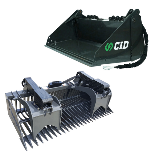 CID 4in1 Bucket & Rock Grapple Bundle Skid Steer Solutions