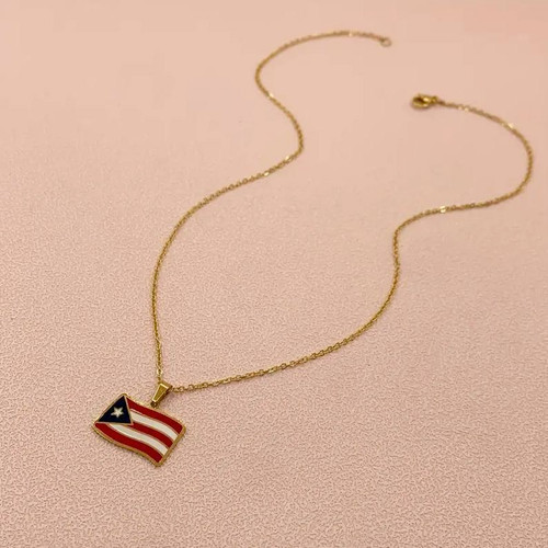 Puerto Rico Flag Pendant & Necklace - Gold
