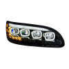 Black Quad-LED Headlight With LED DRL & Seq. Signal For 2005-2015 Peterbilt 386- passenger side