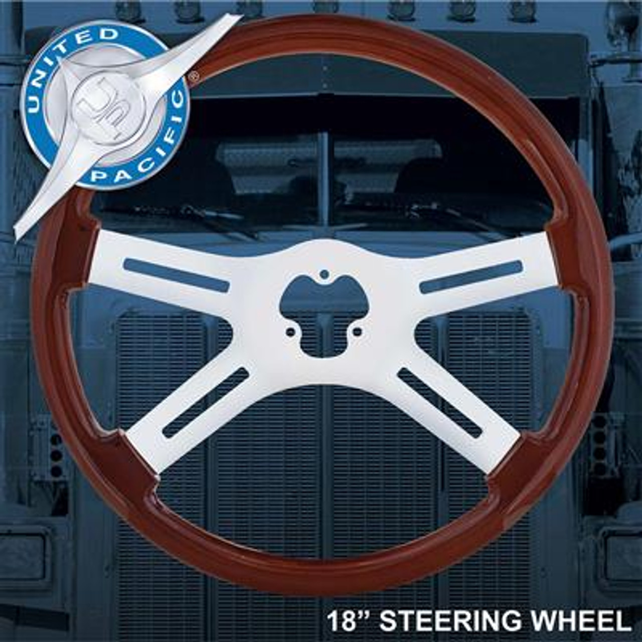 18" Chrome Steering Wheel With Skull Accent - Wood