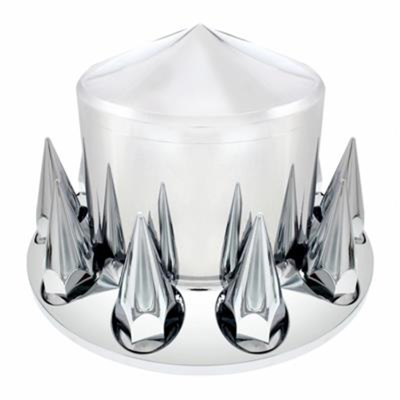 Add some flare to your big rig with some axle covers from United Pacific! We offer a wide selection of axle covers to choose from. Take your pick of chrome plastic or steel, dome or pointed, or even ones with spike thread-on nut covers.