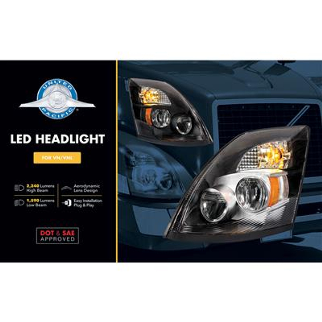 High Power LED Passenger Side Headlight for 2003-2017 Volvo VN/VNL