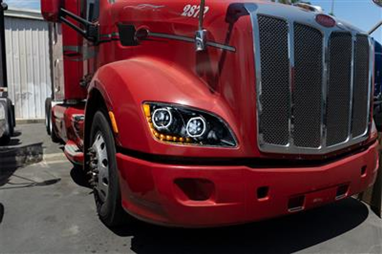 Black 10 LED Headlight For Peterbilt 587 (20102016) & 579 (20122021