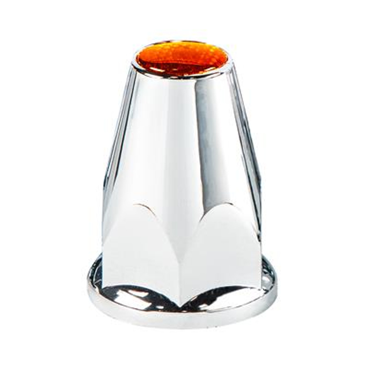 33mm X 2-3/4" Chrome Plastic Nut Covers With Flange - Push-On -Amber Reflector (Color Box of 20)