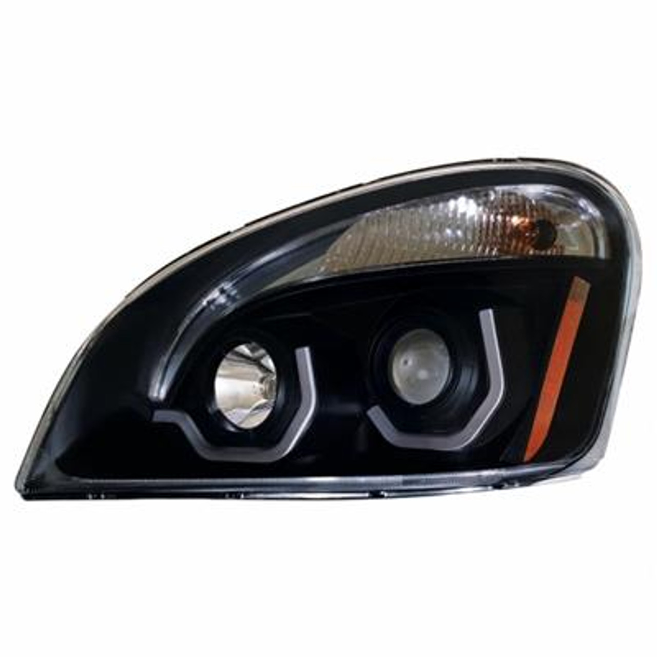Blackout Projection Headlight W/Dual Function Amber LED Position Lights For 2008-17 FL Cascadia - Driver