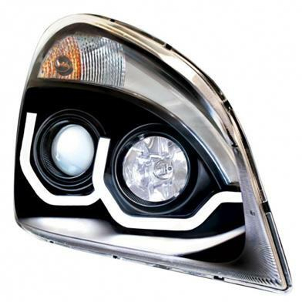 Blackout Projection Headlight With White LED Position Light For 2008-17 Freightliner Cascadia - passenger