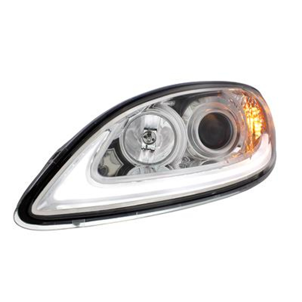 Chrome Projection Headlight With LED Light Bar For 2006-2017 International Prostar - Driver