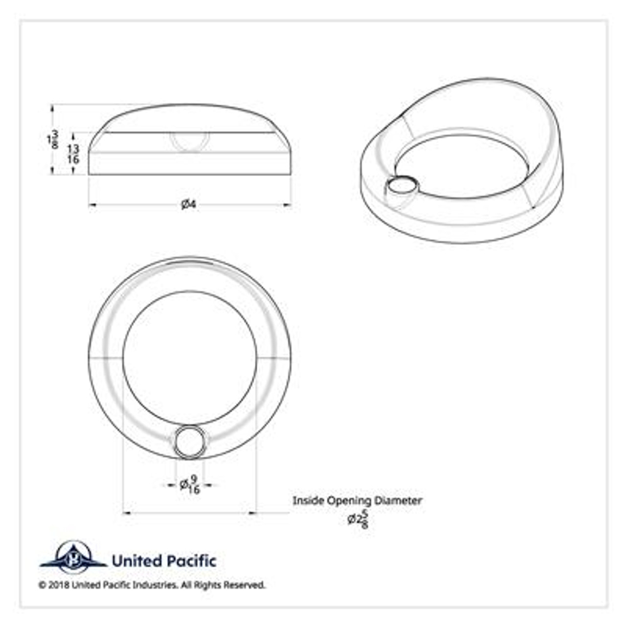 Signature Series Gauge Bezel With Visor & Crystal For 3-3/4" DIA Speed/Tachometer Gauge - Blue Crystal