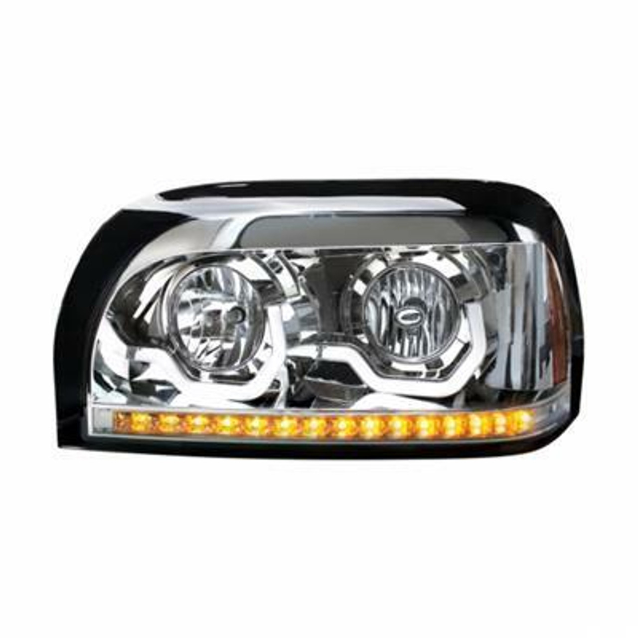Chrome Projection Headlight With LED Turn Signal & Light Bar For Freightliner Century - Passenger