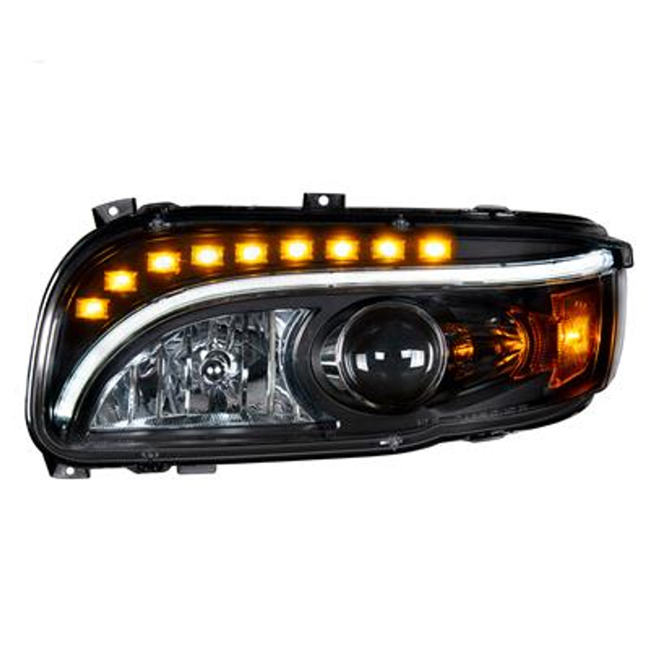 Black Projection Headlight V2 With LED Turn & DRL For Peterbilt 389 (2008-2022) & 388 (2008-2015)- Driver
