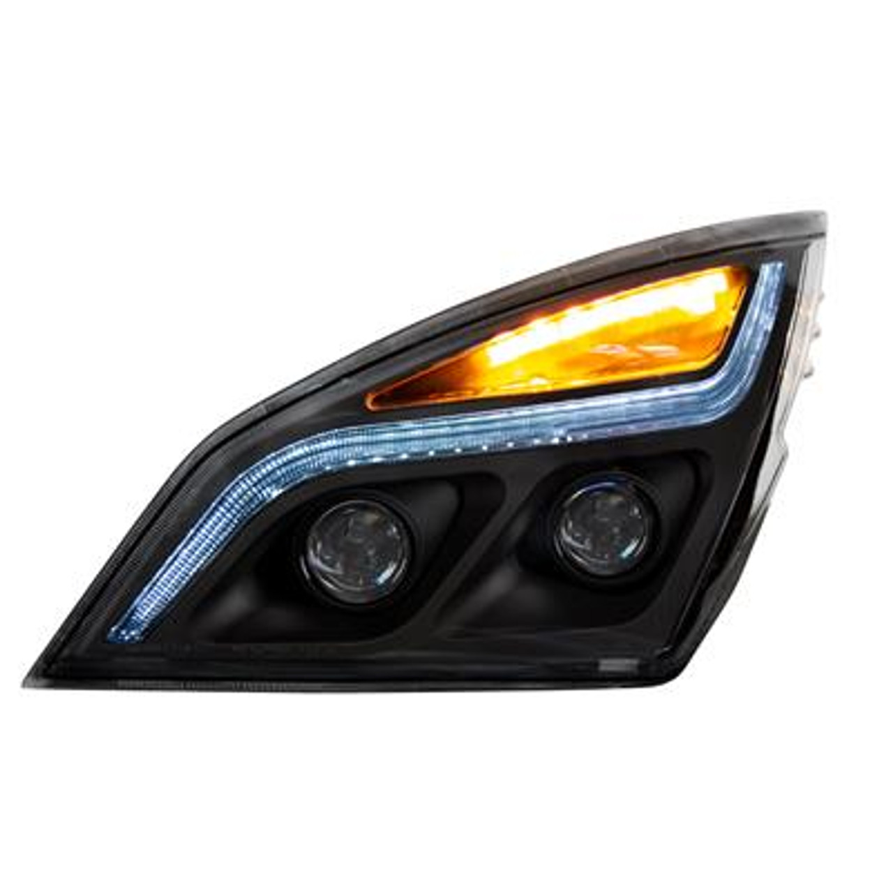 Black LED Projection Headlight With LED Position Light For 2018-2022 Freightliner Cascadia - Driver