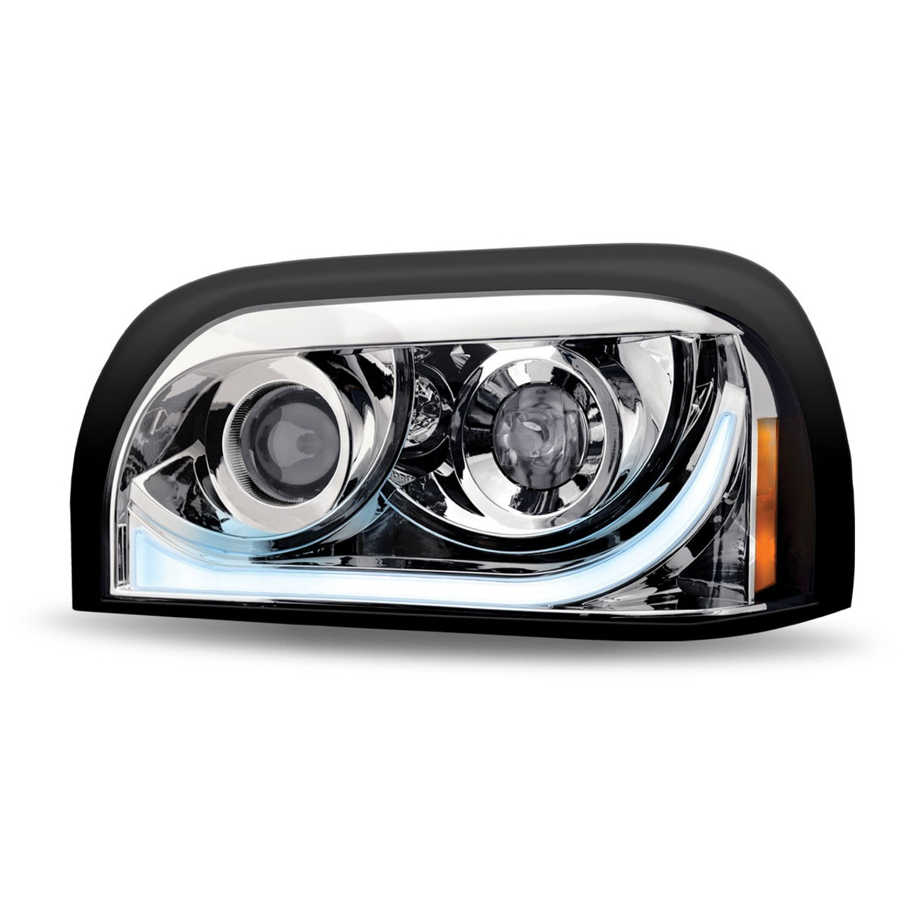 CHROME FREIGHTLINER CENTURY LED PROJECTOR HEADLIGHT ASSEMBLY WITH DUAL FUNCTION HALO STRIP - DRIVER SIDE