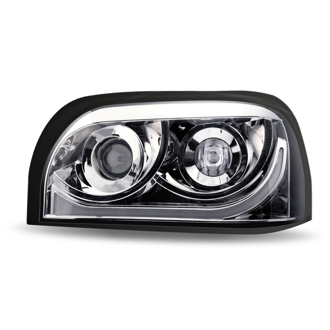 CHROME FREIGHTLINER CENTURY LED PROJECTOR HEADLIGHT ASSEMBLY WITH DUAL FUNCTION HALO STRIP - DRIVER SIDE