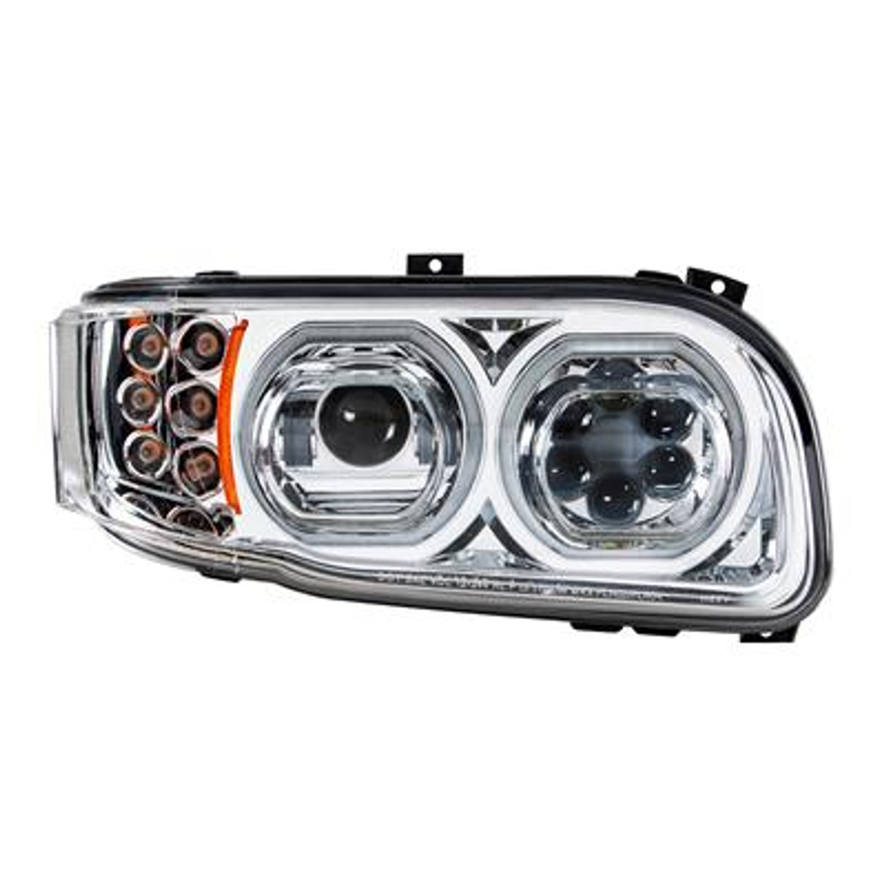 High Power 10 LED Chrome Headlight With 6 LED Turn & 100 LED Halo For 2008-2022 Peterbilt 389- Passenger