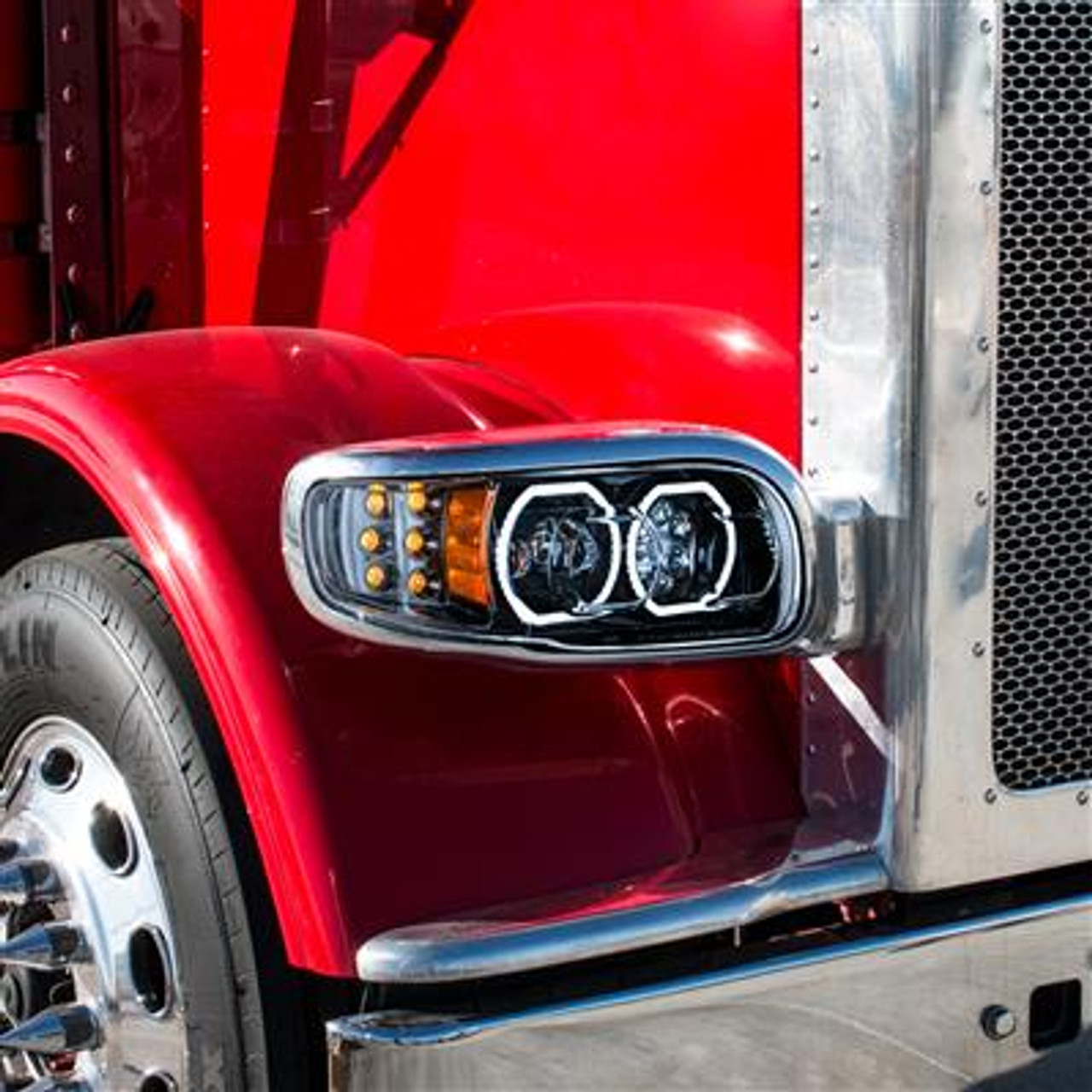 High Power 10 LED Blackout Headlight With 6 LED Turn & 100 LED Halo For 2008-2022 Peterbilt 389- Passenger