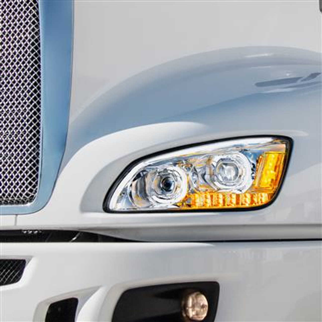 Chrome LED Headlight With LED Turn Signal & LED Position Light Bar For 2008-2017 Kenworth T660 - Passenger