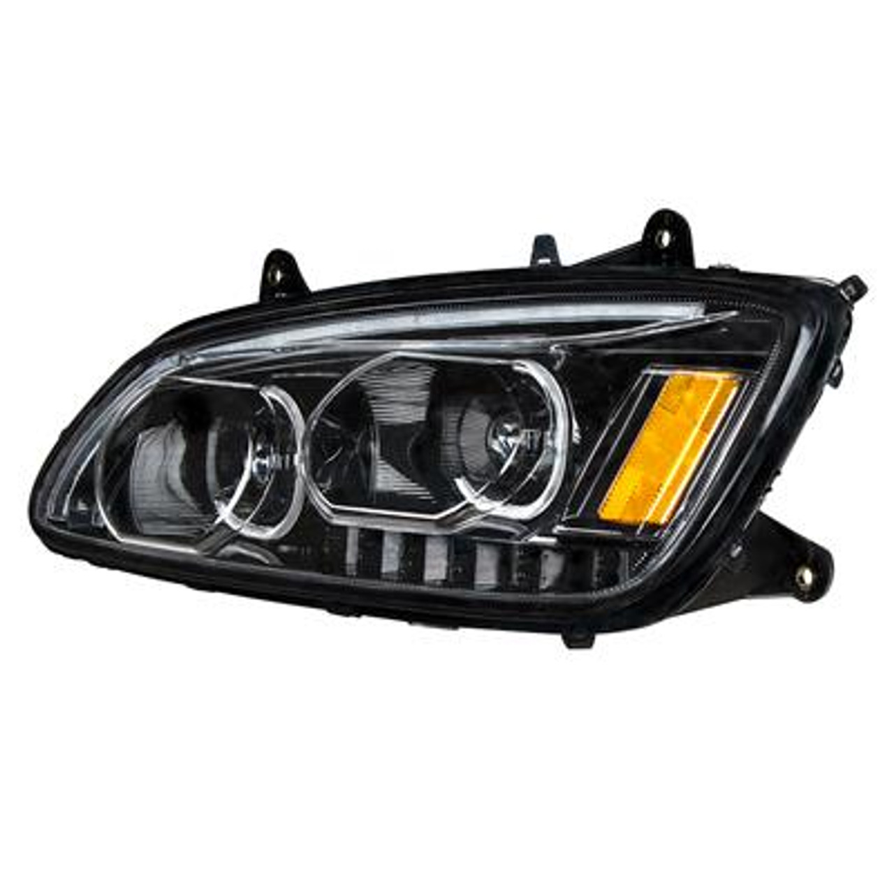 "Blackout" LED Headlight With LED Turn Signal & LED Position Light Bar For 2008-2017 Kenworth T660 - Driver