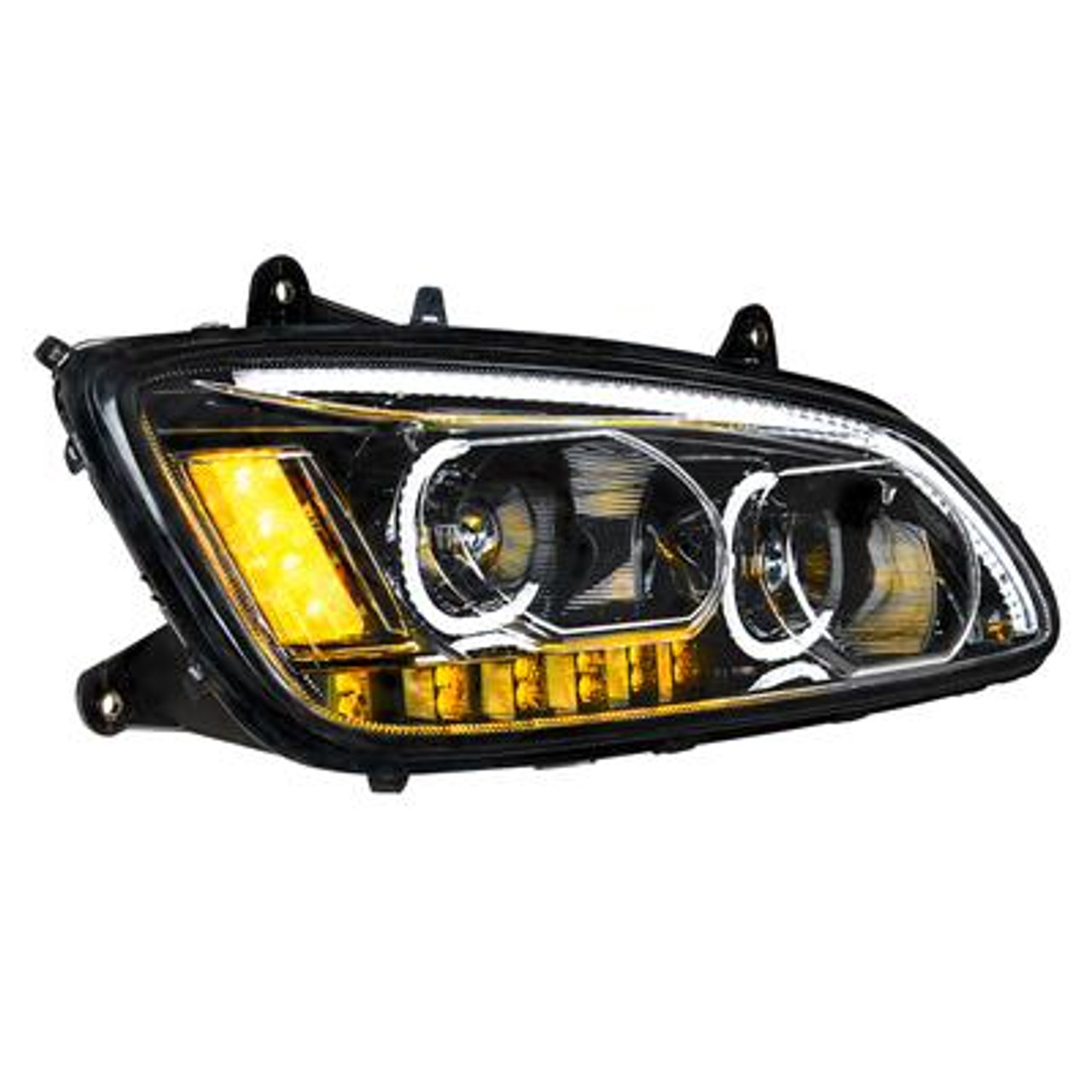 "Blackout" LED Headlight With LED Turn Signal & LED Position Light Bar For 2008-2017 Kenworth T660 - Passenger