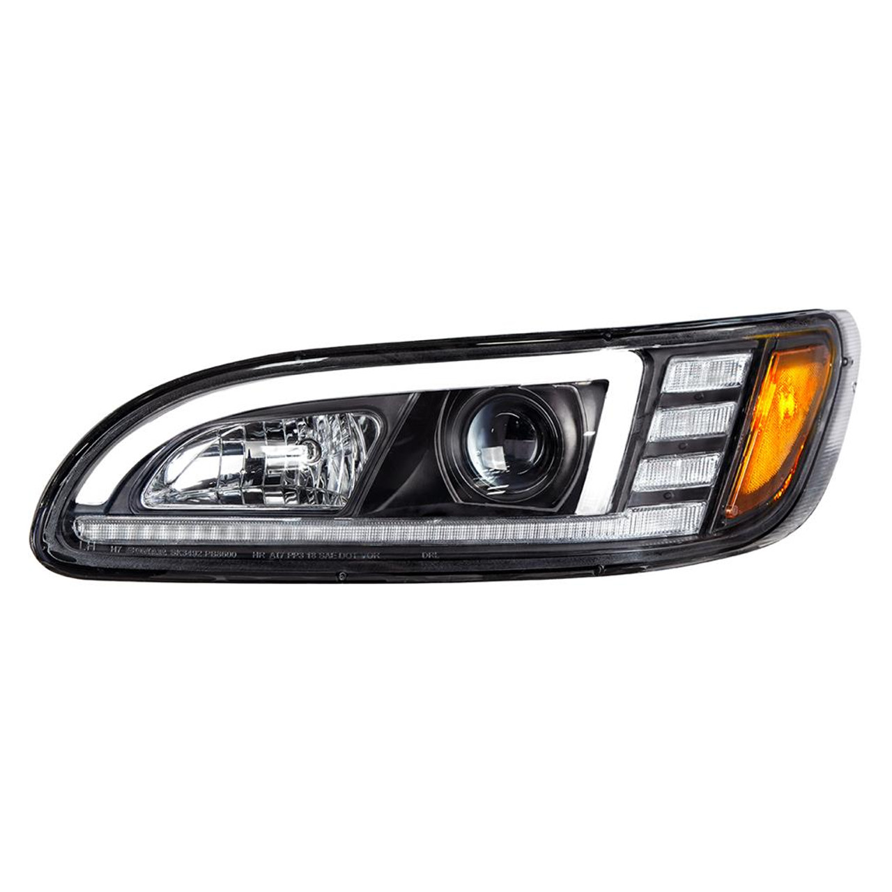 Black Projection Headlight With LED Sequential Turn & DRL For 2005-2015 Peterbilt 386 - Driver