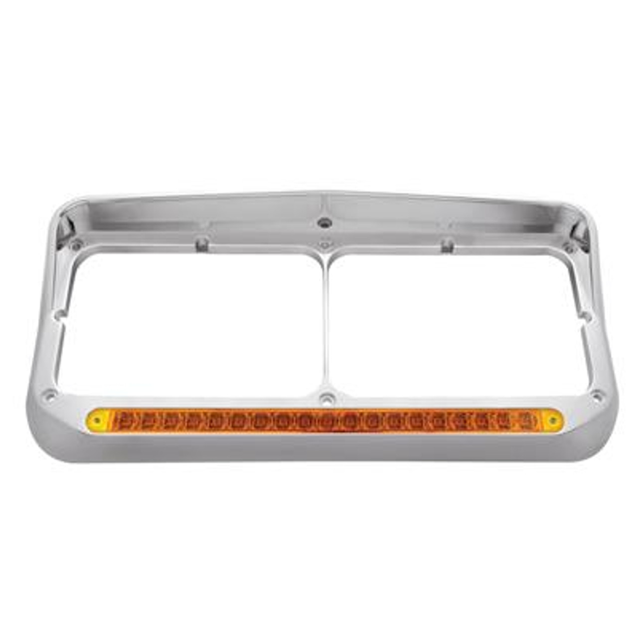 Chrome Rectangular Dual Headlight Bezel With Visor & 19 LED Light Bar - Amber LED/Amber Lens