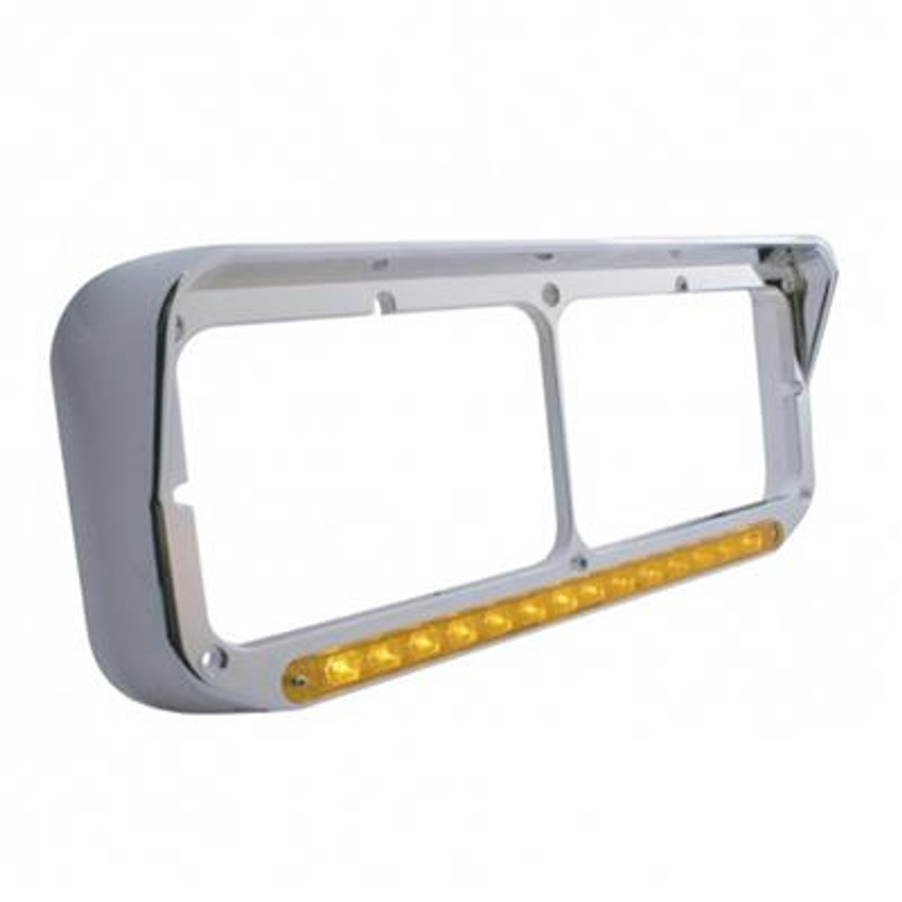 14 LED Chrome Rectangular Dual Headlight Bezel With Visor - Amber LED/Amber Lens