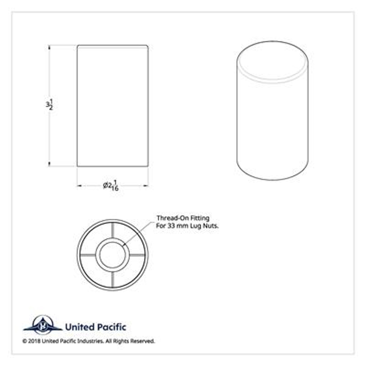 33mm x 3-1/2" Chrome Plastic Cylinder Nut Covers - Thread-On (Color Box of 60)