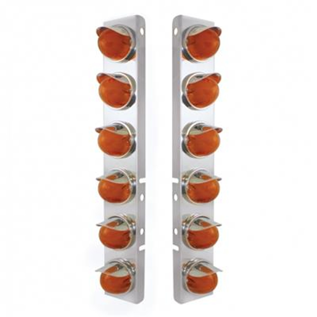 SS Front Air Cleaner Brkt With 12X 9 Amber Hi/Lo LED Watermelon GloLight & Visors For Peterbilt-Amber Lens