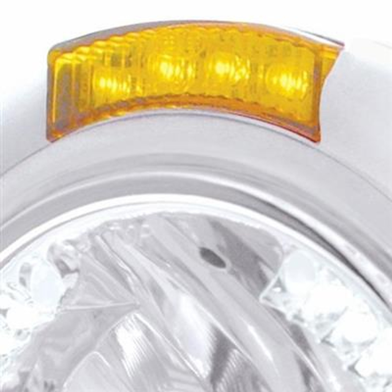 Stainless Steel Classic Headlight H4 With 34 White LED & Dual Mode LED Signal - Amber Lens