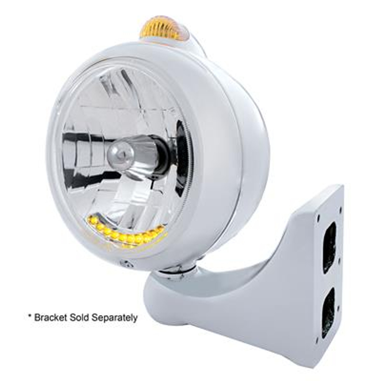 Stainless Steel Guide 682-C Headlight H4 With 6 Amber LED & Dual Mode LED Signal-Amber Lens