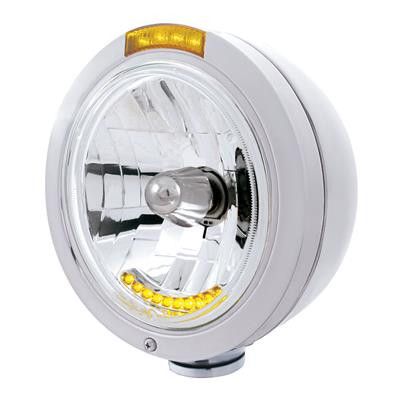 Stainless Steel Bullet Classic Headlight H4 With 10 Amber LED & Dual
