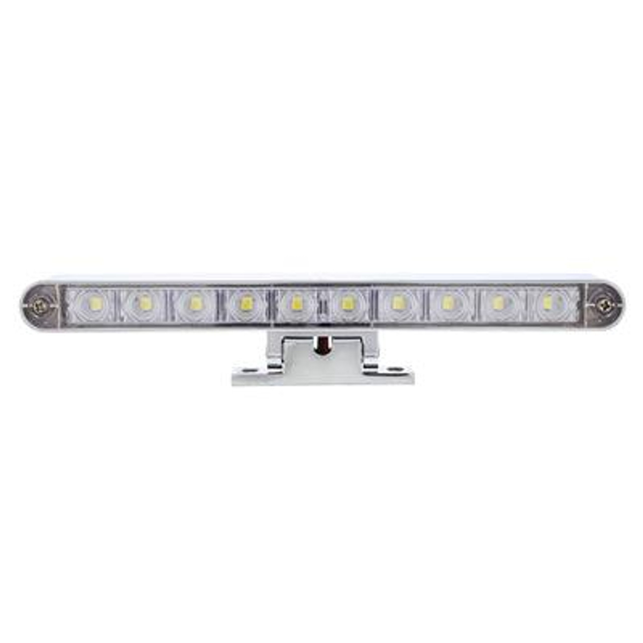 Chrome 10 LED Light Bar With 180 Degree Swivel Base - Dual Function White LED/Clear Lens