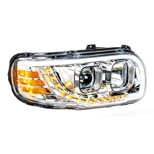 Chrome Projection Headlight With LED Turn & Position Light For 2008-2022 Peterbilt 389- Passenger