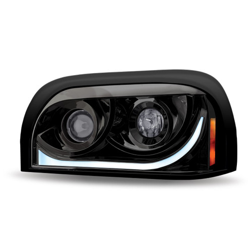 BLACK FREIGHTLINER CENTURY LED PROJECTOR HEADLIGHT ASSEMBLY WITH DUAL FUNCTION HALO STRIP - DRIVER SIDE