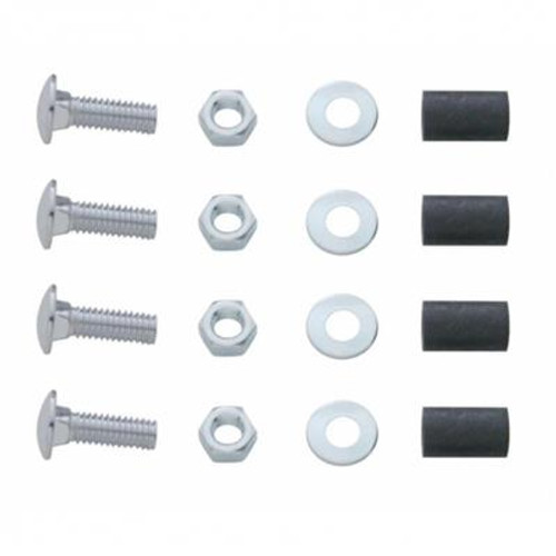 Top plate replacement hardware.
Beautiful high quality chrome plated finish with triple chrome plating process.
Bolt thru top plate hardware includes: 4 bolts, 4 nuts, 4 washers, and 4 rubber inserts.