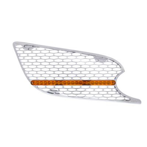 Chrome Air Intake Grille W/Reflector LED Light For 2012-2021 Peterbilt 579 (Passenger) - Amber LED/Amber Lens