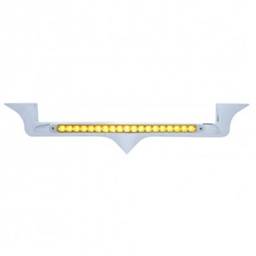 Chrome Hood Emblem Trim With 19 LED Reflector Light Bar For Kenworth - Amber LED/Clear Lens