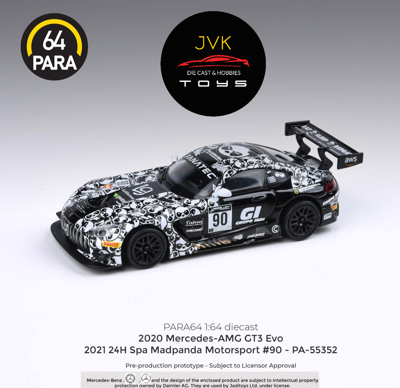 MERCEDES BENZ AMG GT3 EVO 2021 24H SPA #90 MADPANDA MOTORSPORTS 1/64 SCALE  DIECAST CAR MODEL BY PARAGON PARA64 55351