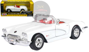 1959 CHEVROLET CORVETTE CONVERTIBLE WHITE 1/24 SCALE DIECAST CAR MODEL BY MOTOR MAX 73216