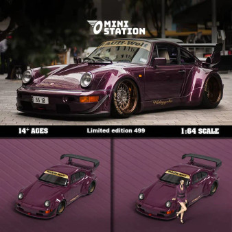 PORSCHE RWB 964 PURPLE 1/64 SCALE DIECAST CAR MODEL BY MINI STATION MSPORPUR