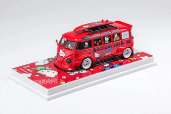 VOLKSWAGEN T1 VW VAN BUS KOMBI HELLO ITTY RED WITH SURFBOARD 1/64 SCALE DIECAST CAR MODEL BY FLAME MODELS FHKRD