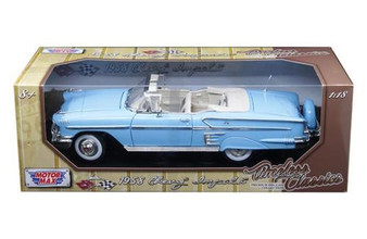 1958 Chevrolet Impala Convertible Blue 1/18 Scale Diecast Car Model By Motor Max 73112