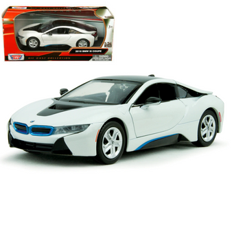 2018 BMW I8 COUPE WHITE 1/24 SCALE DIECAST CAR MODEL BY MOTOR MAX 79359