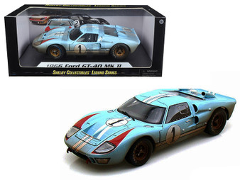 1966 FORD GT40 GT 40 MK II #1 LIGHT BLUE DIRTY VERSION 1/18 SCALE DIECAST CAR MODEL BY SHELBY COLLECTIBLES SC 405