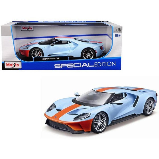 2017 FORD GT LIGHT BLUE GULF 1/18 SCALE DIECAST CAR MODEL BY MAISTO 31384