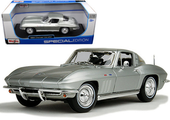 1965 CHEVROLET CORVETTE STINGRAY SILVER 1/18 SCALE DIECAST CAR MODEL BY MAISTO 31640