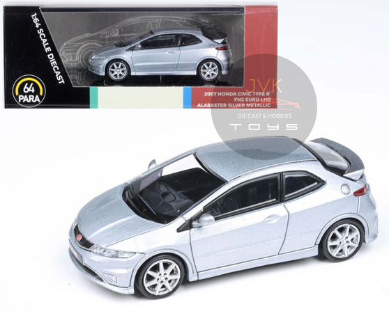 HONDA CIVIC FN2 TYPE R ALABASTAR SILVER METALLIC 1/64 SCALE DIECAST CAR MODEL BY PARAGON PARA64 55394

