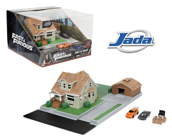 FAST & FURIOUS HOLLYWOOD RIDES DOMS HOUSE DIORAMA WITH TOYOTA SUPRA & DODGE CHARGER NANO 1/87 SCALE MODEL BY JADA TOYS 33668