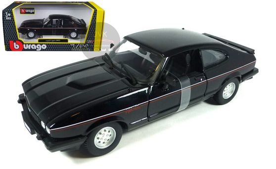 1982 FORD CAPRI BLACK 1/24 SCALE DIECAST CAR MODEL BY BBURAGO 21093